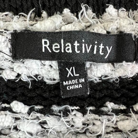 Relativity Womens Chunky Knit Sweater Pullover Crop Top Black White Stripes XL - Picture 6 of 8